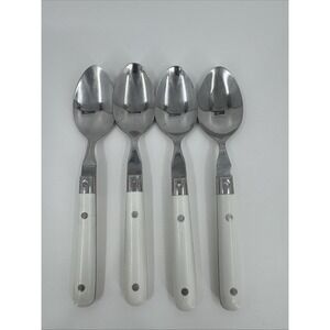 WF Mardi Gras Soup Spoons Stainless Riveted Handles White Lot 4 Flatware
